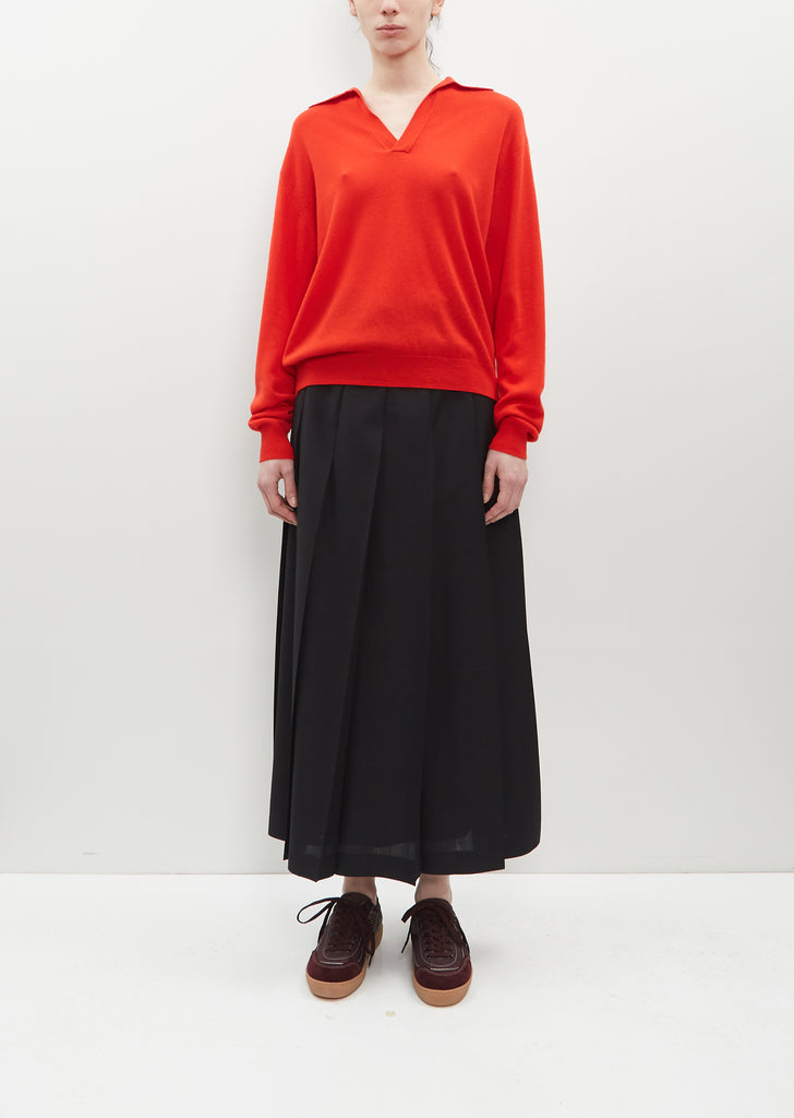 Super Fine Cashmere Silk Knit Skipper Polo - Red