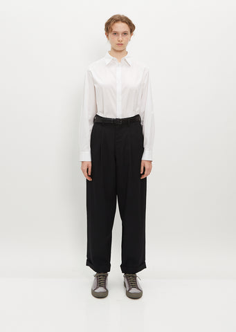 Double Tucked Mackin Wool Gabardine Pants — Black