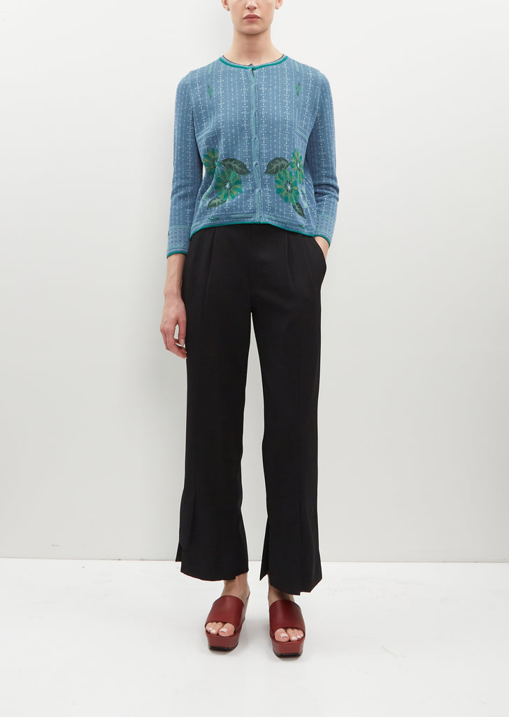 Flower Motif Knit Cardigan - Blue