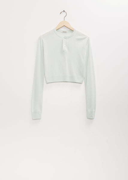 Super Fine Cashmere Silk Knit Henley — White Green – La Garçonne