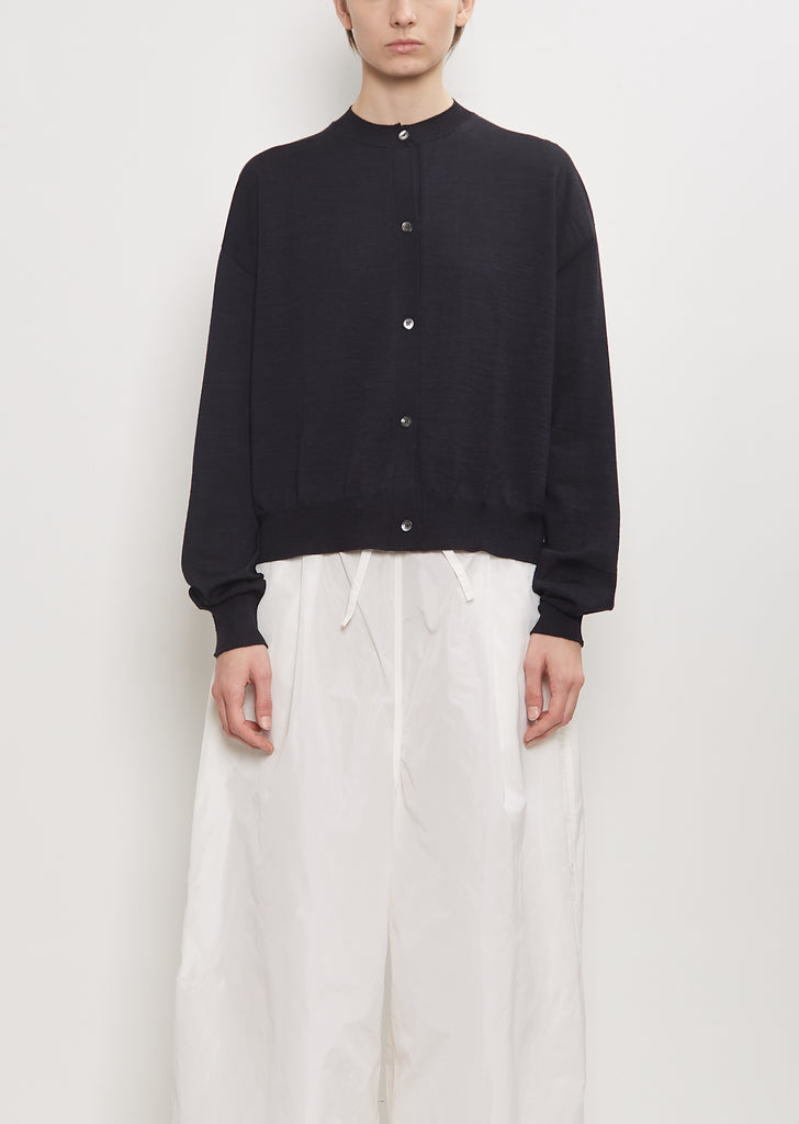 Wool Mito Cropped Cardigan — Dark Navy Melange