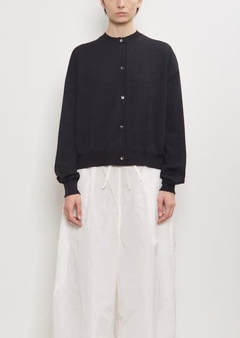 Wool Mito Cropped Cardigan — Dark Navy Melange