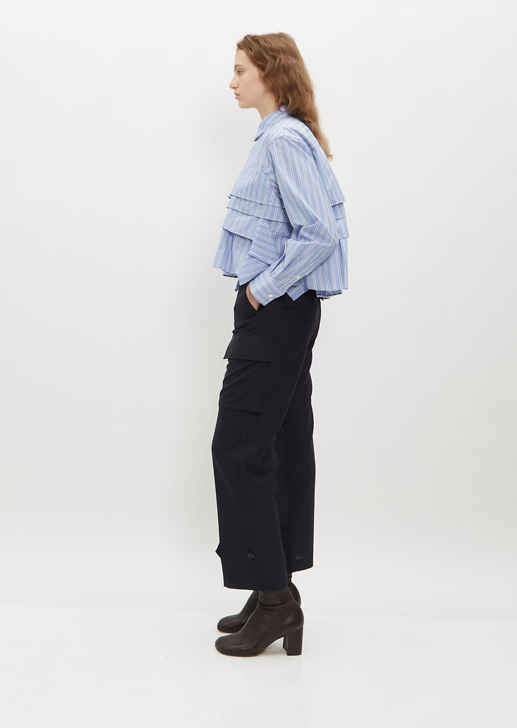 Ruffled Cotton Poplin Shirt - Stripe