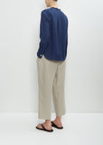 Linen Button Through Collarless Shirt
