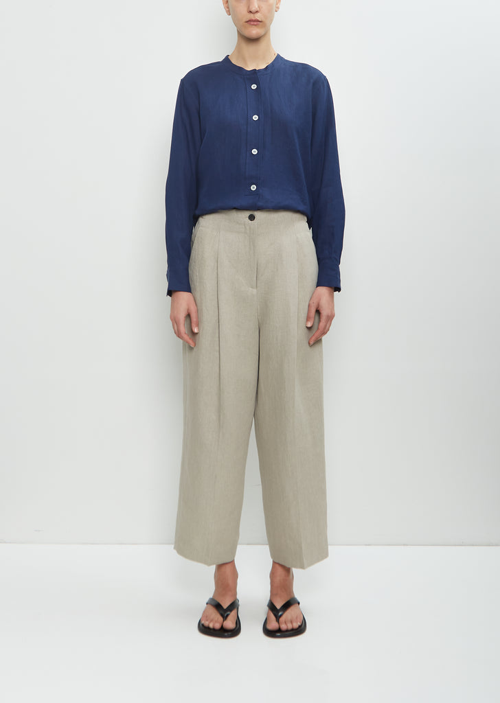 Linen Pleated Front Cropped Trouser