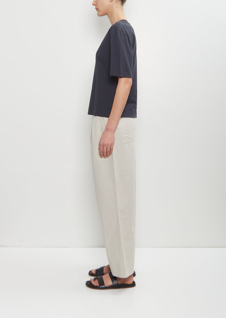 Cotton Linen Simple T-Shirt — Navy
