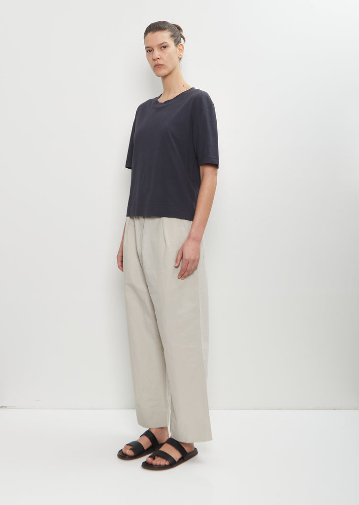 Cotton Linen Simple T-Shirt — Navy