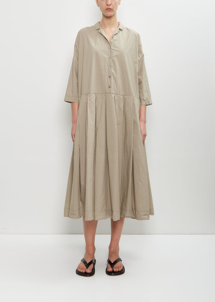 Tissue Cotton Pleated Collar Dress — Stone