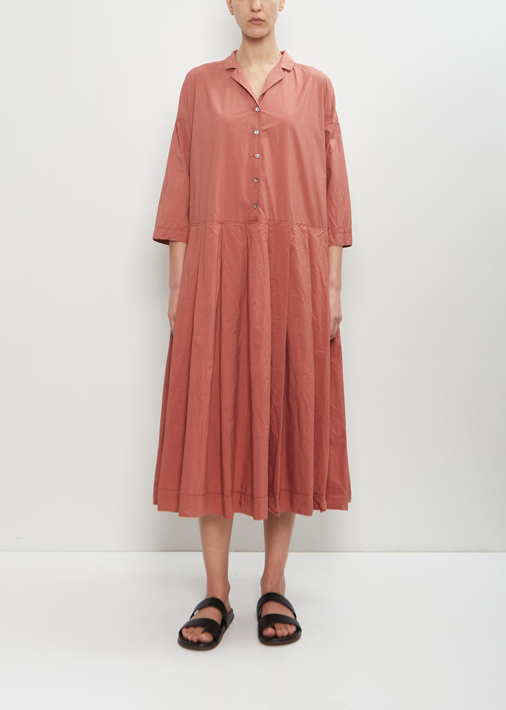 Tissue Cotton Pleated Collar Dress — Coral