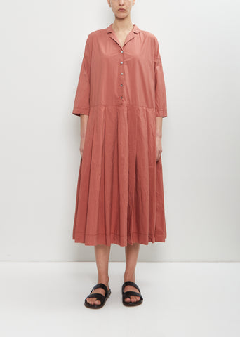 Tissue Cotton Pleated Collar Dress — Coral