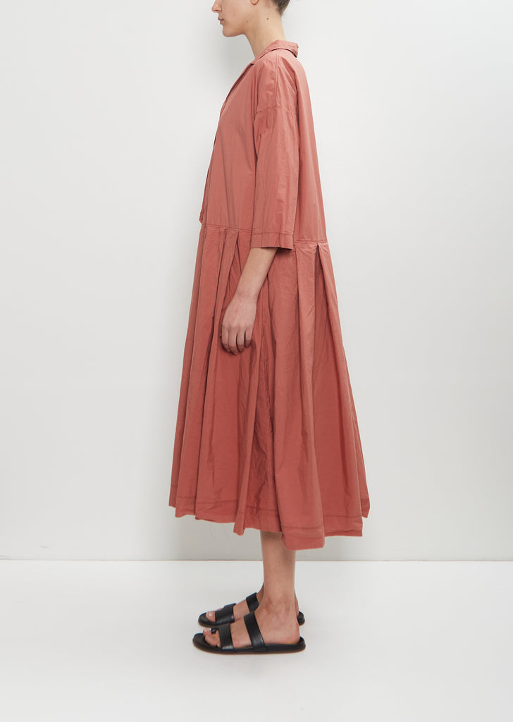Tissue Cotton Pleated Collar Dress — Coral