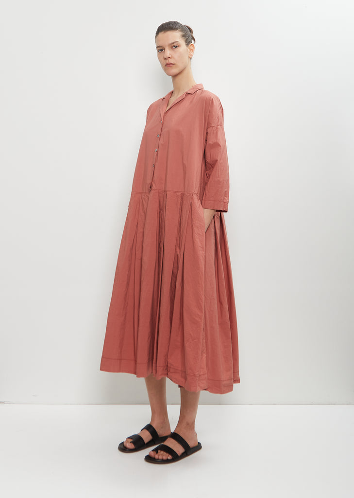 Tissue Cotton Pleated Collar Dress — Coral