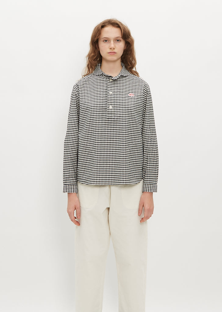 Round Collar Long Sleeve P.O Shirt — Black/Ecru