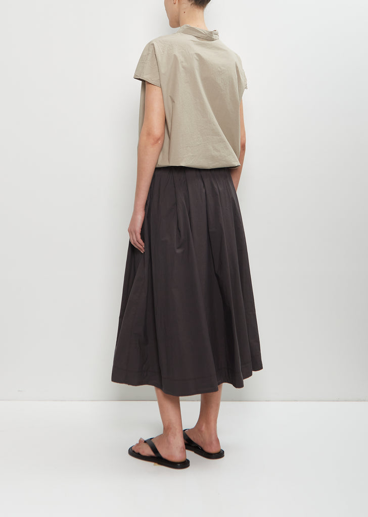 Tissue Cotton Pleated Long Skirt — Brown