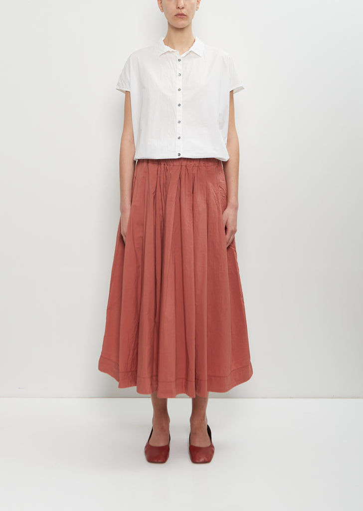 Tissue Cotton Pleated Long Skirt — Coral