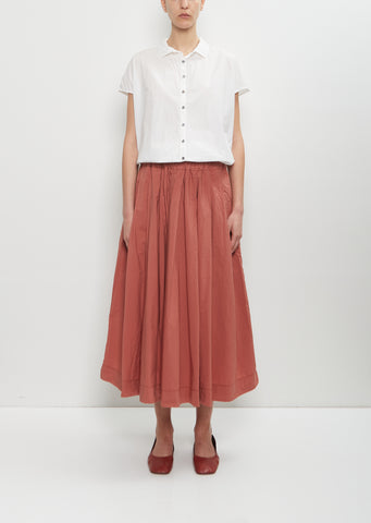 Tissue Cotton Pleated Long Skirt — Coral