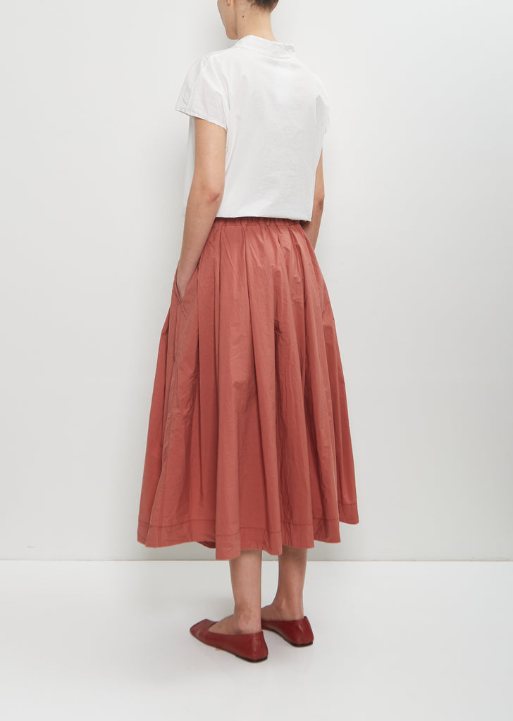 Tissue Cotton Pleated Long Skirt — Coral