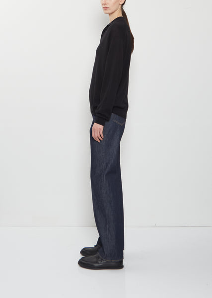 Cashmere Silk Knit Skipper Polo — Black – La Garçonne