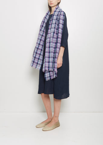 Linen Cotton Monsoon Plaid Stole — Pearl Blue