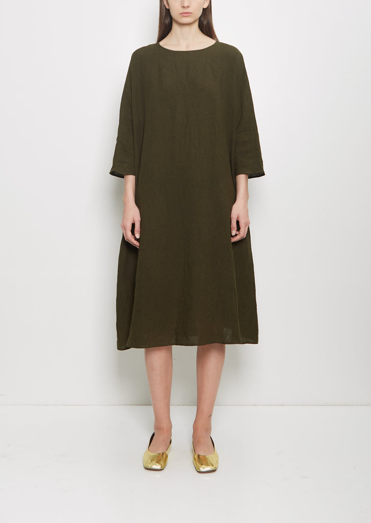 Linen Loose Dress — Military Green