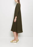 Linen Loose Dress — Military Green