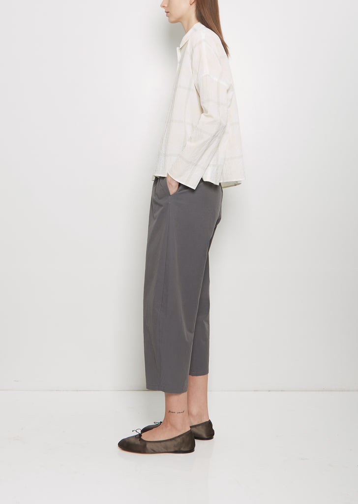 Cotton Tartan Mini Collar Shirt — Milk