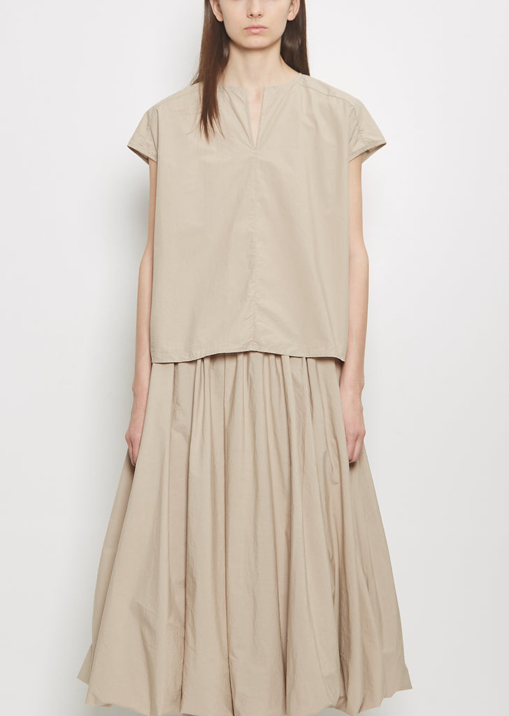 Cotton Popeline V-Neck Top — Sand