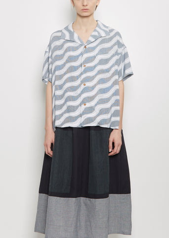 Julie Open Collar Blouse  — Navy