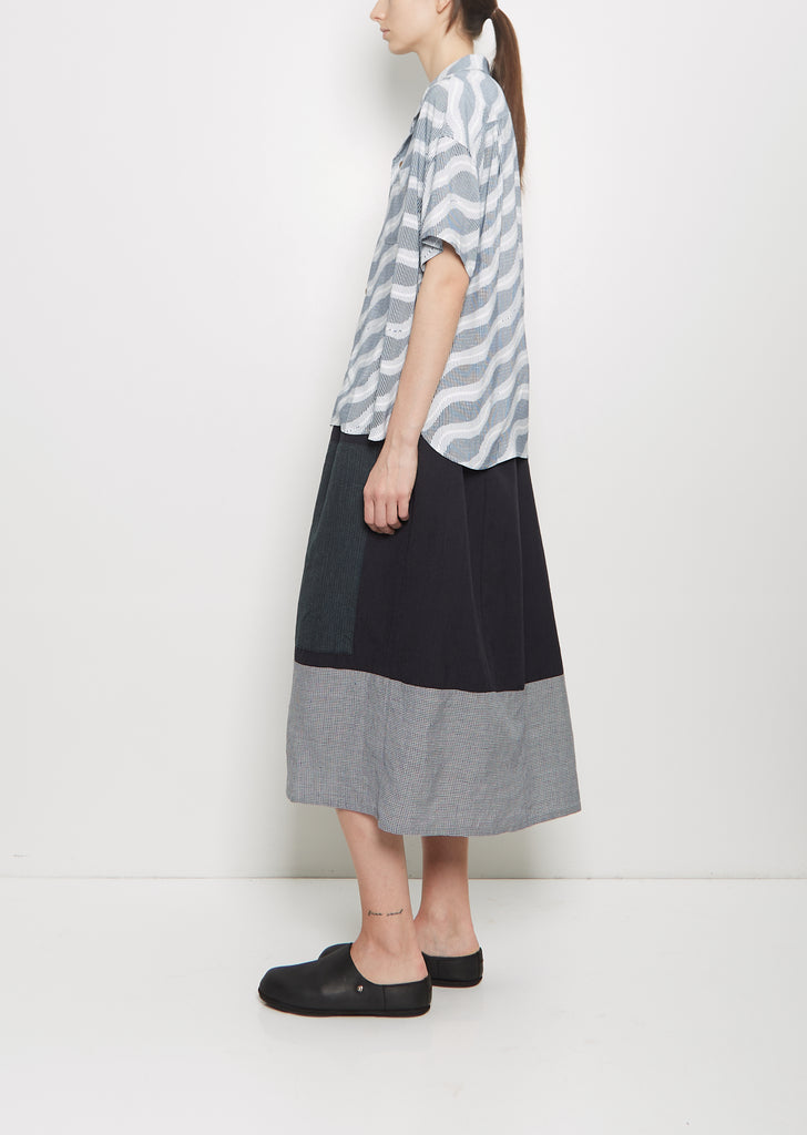 Julie Open Collar Blouse  — Navy