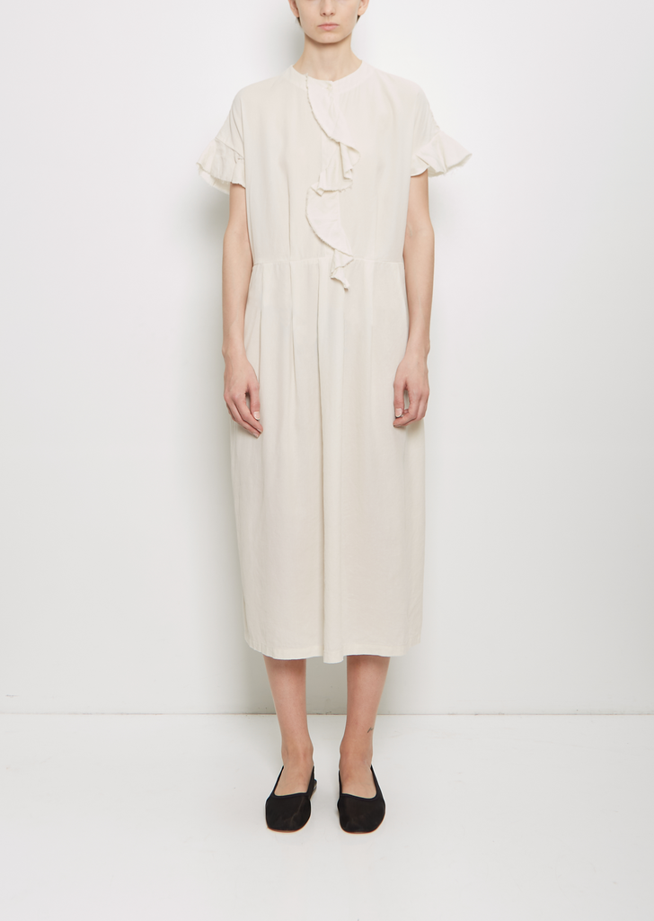 Coated Cotton Viyella Dress — Ivory