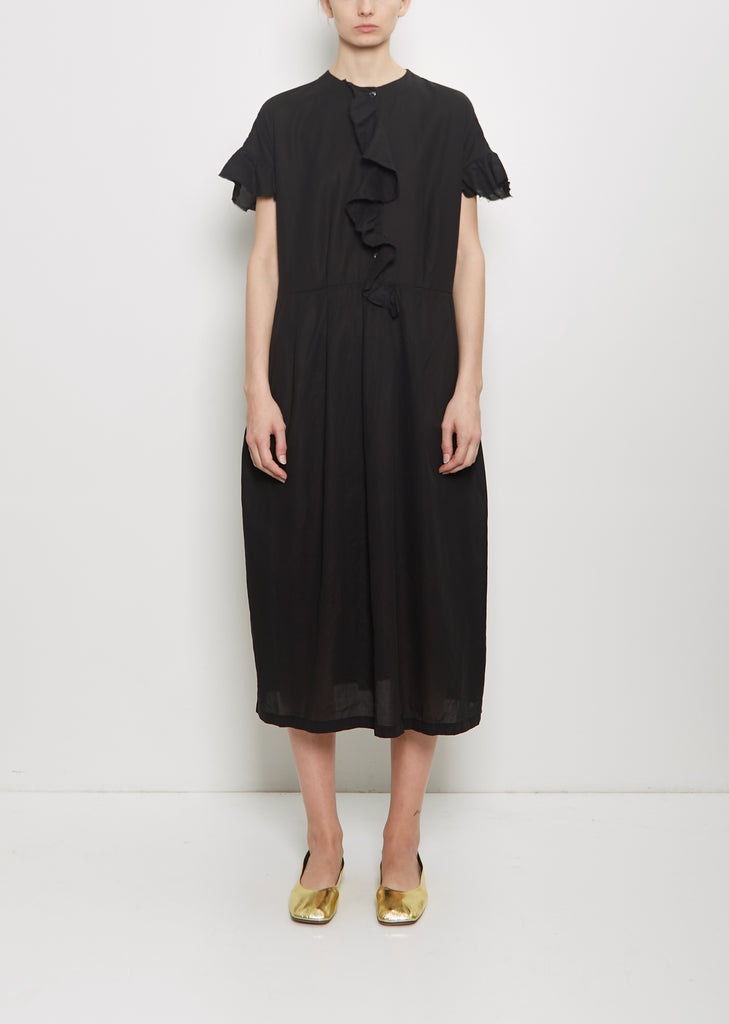 Coated Cotton Viyella Dress — Black