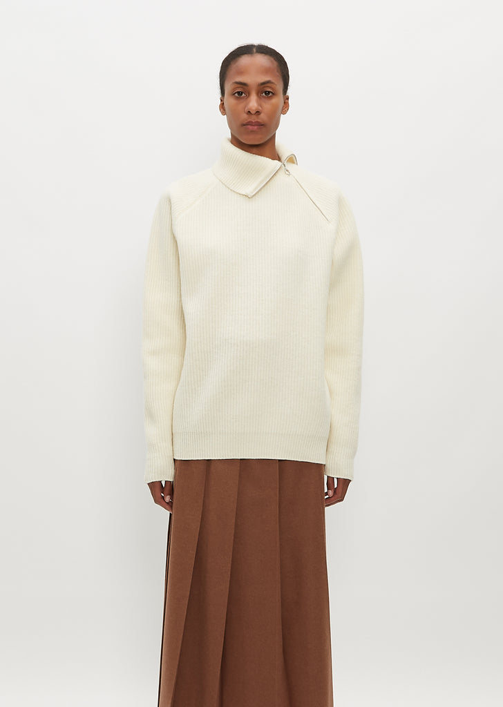 French Merino Rib Knit Zip Pull Over