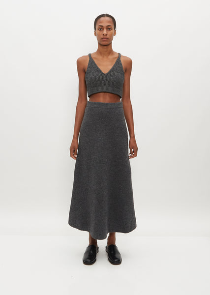 French Merino Rib Knit Flare Skirt - 0 / Charcoal Gray