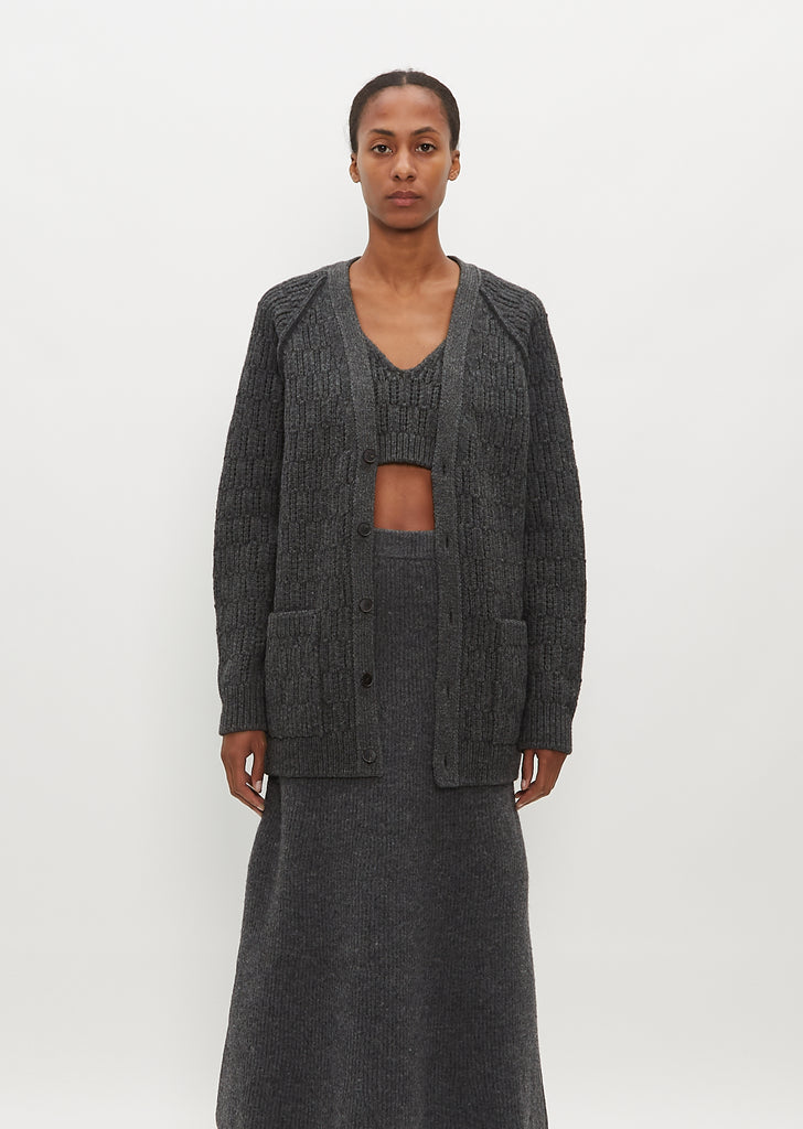 Wool Cord Rib Knit Cardigan