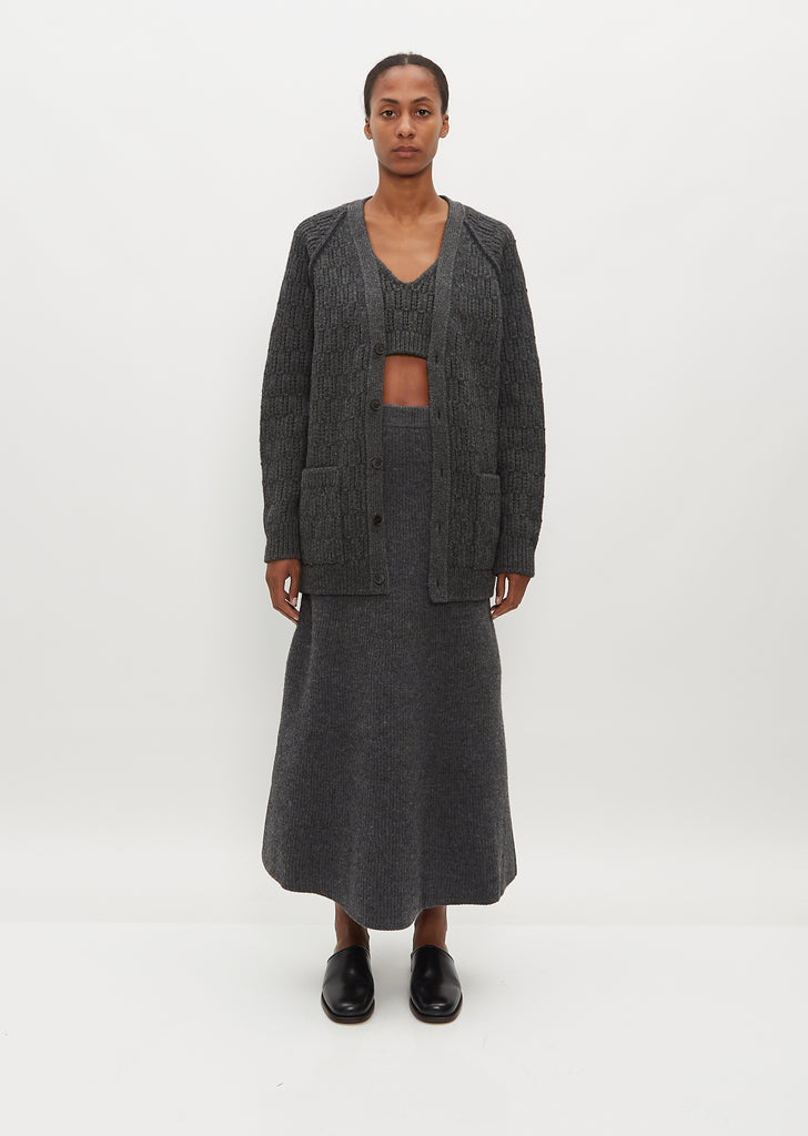 Wool Cord Rib Knit Cardigan