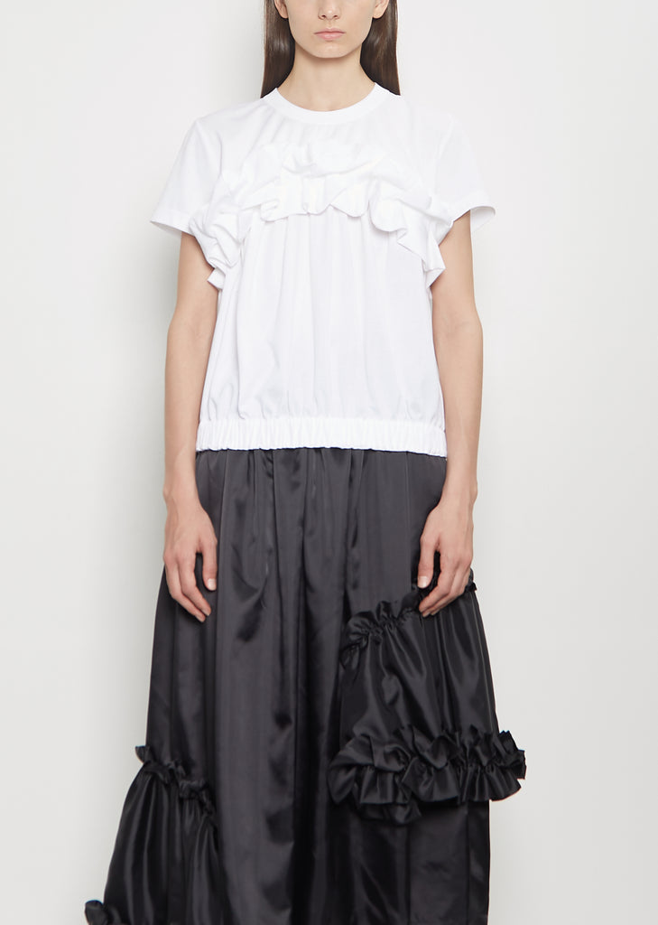 Cotton Ponte Ruffle T-Shirt — White