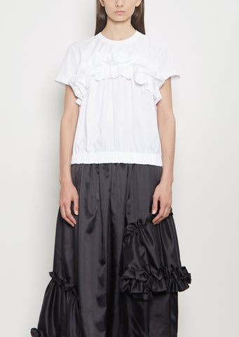 Cotton Ponte Ruffle T-Shirt — White