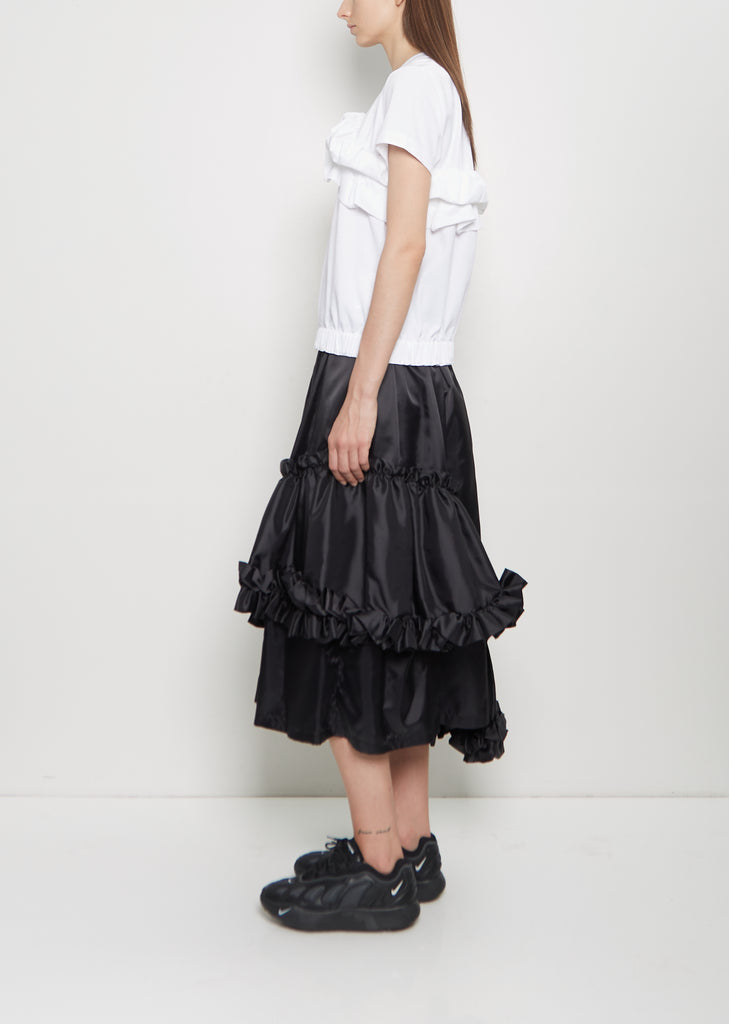 Cotton Ponte Ruffle T-Shirt — White