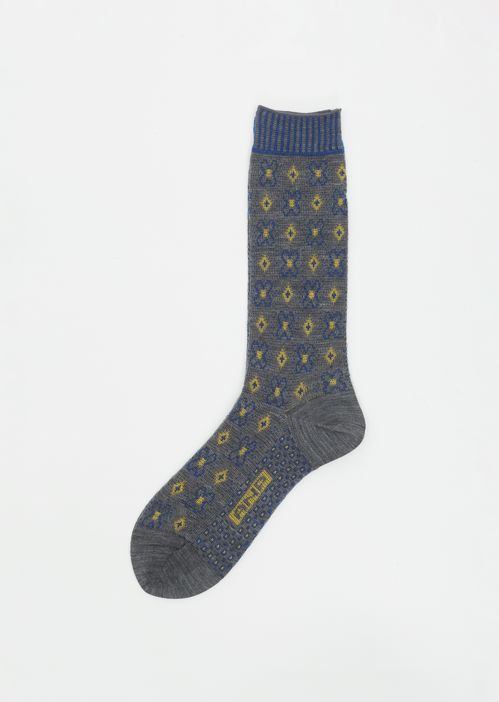 Flower Grid Socks — Medium Grey