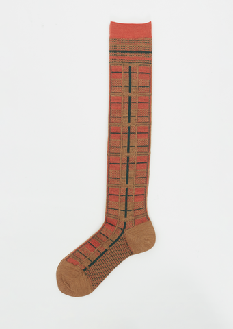 Tartan Check High Socks — Beige