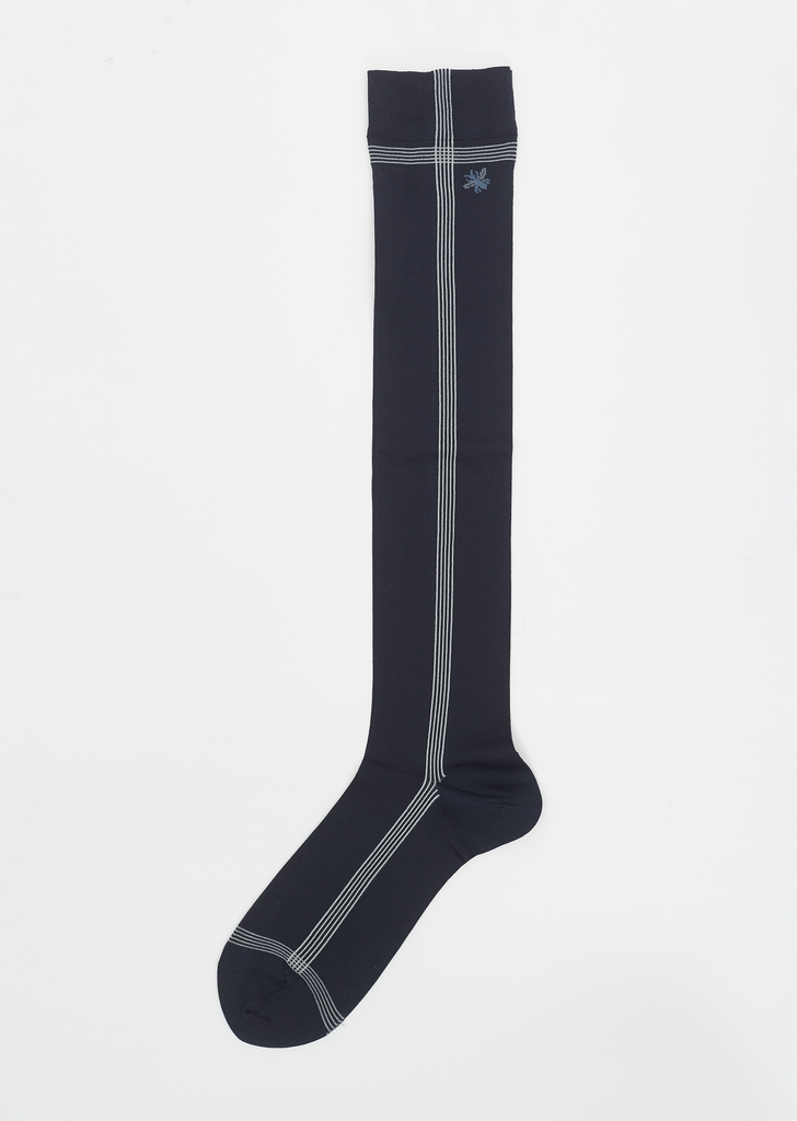 Side Line Silk High Socks — Navy