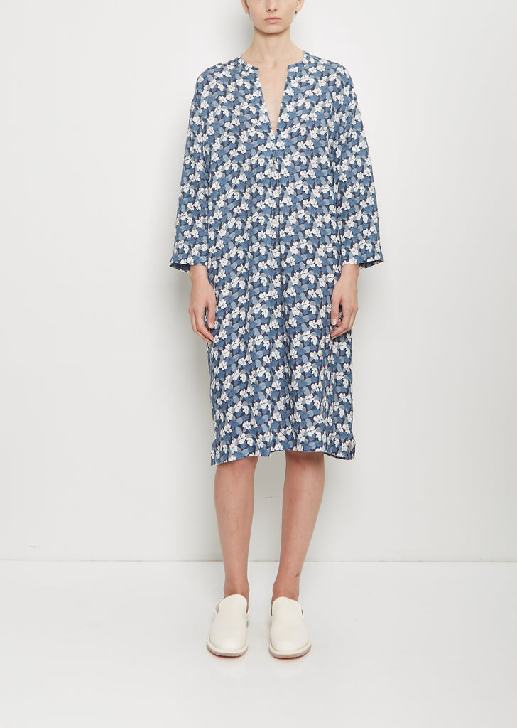 Linen Caftan — Navy Flowers