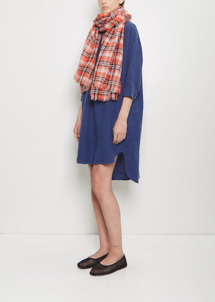 Linen Cotton Monsoon Plaid Stole — Lava Red