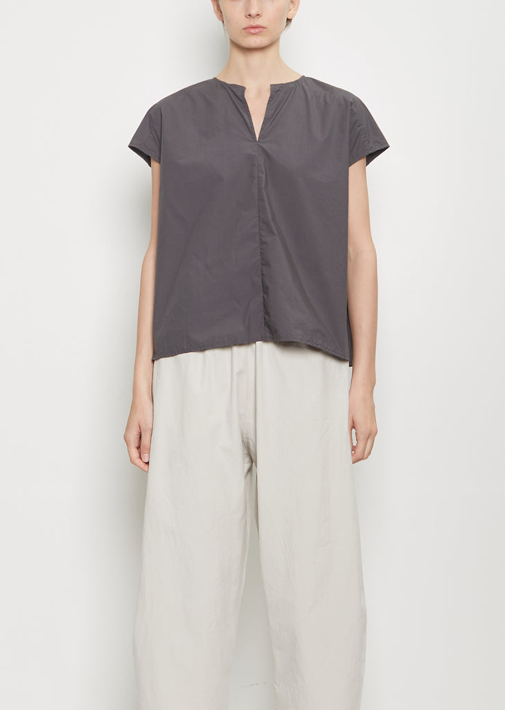 Cotton Popeline V-Neck Top — Cement