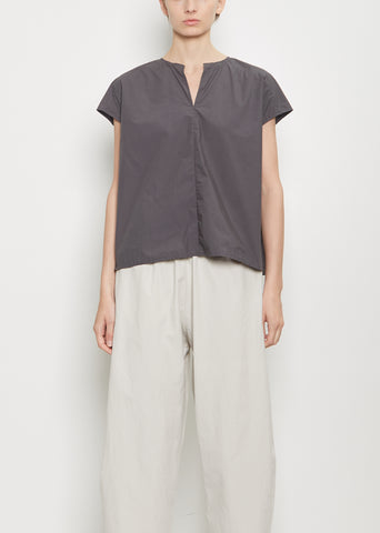 Cotton Popeline V-Neck Top — Cement