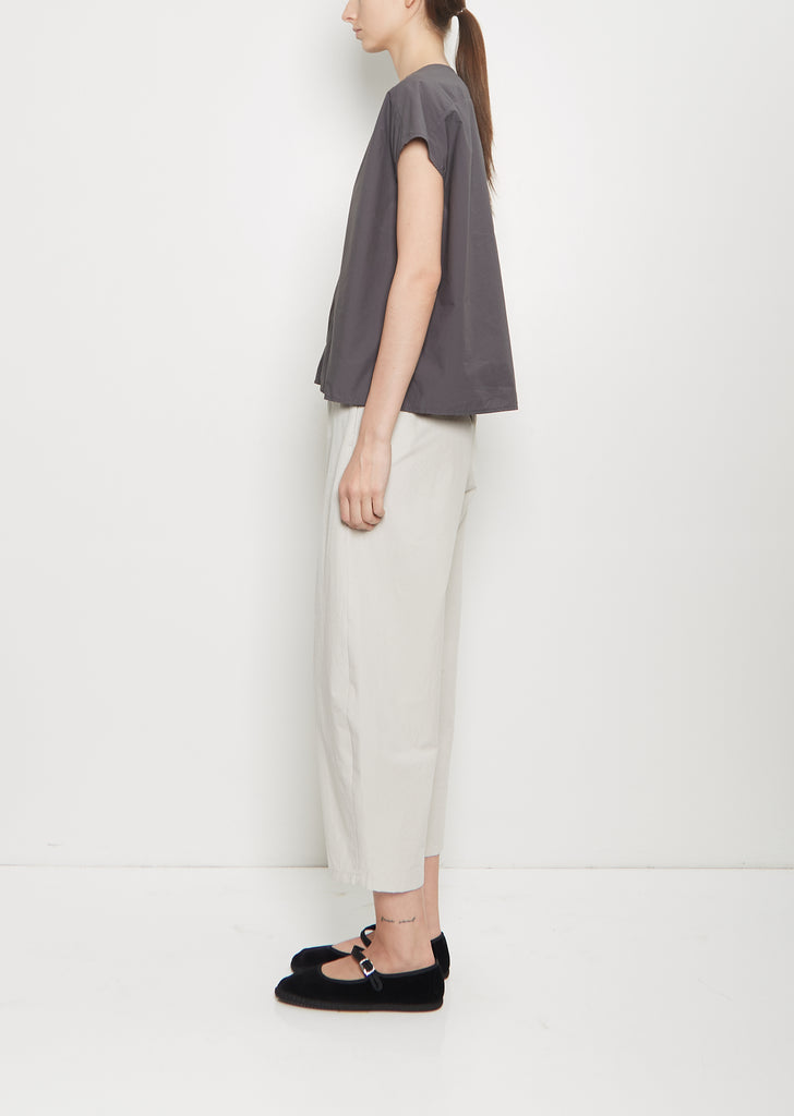 Cotton Popeline V-Neck Top — Cement