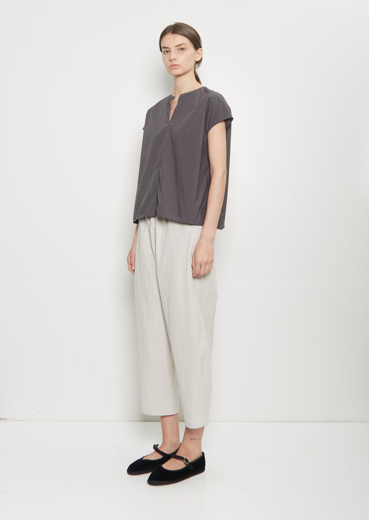 Cotton Popeline V-Neck Top — Cement