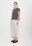 Cotton Popeline V-Neck Top — Cement