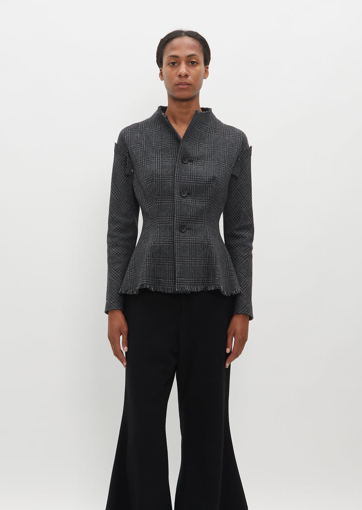 High Neck Wool Check Jacket