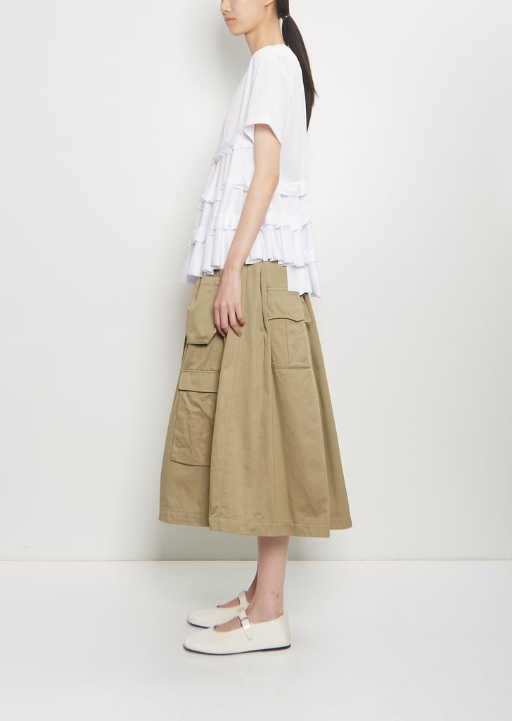 Satin Jersey Ruffle T-Shirt — White
